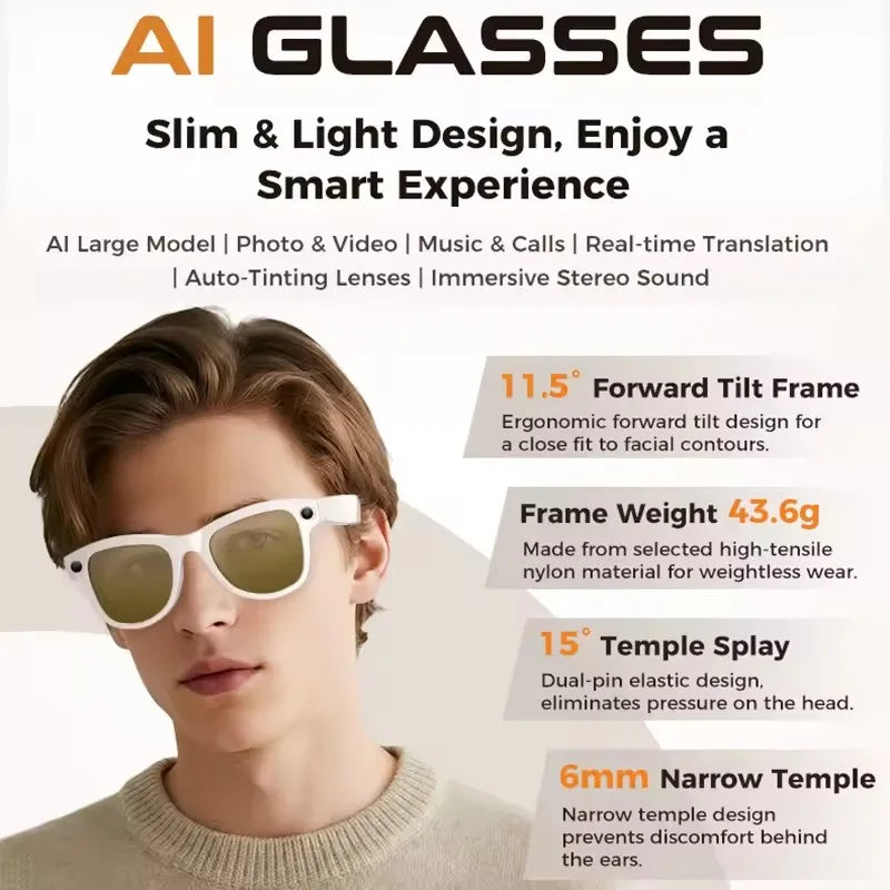 2026New 800W 4K Camera Smart Glasses Men 3600mAh Power Real-timeTranslation Bank 32GB Photo Record Videos Music Sunglasses Women