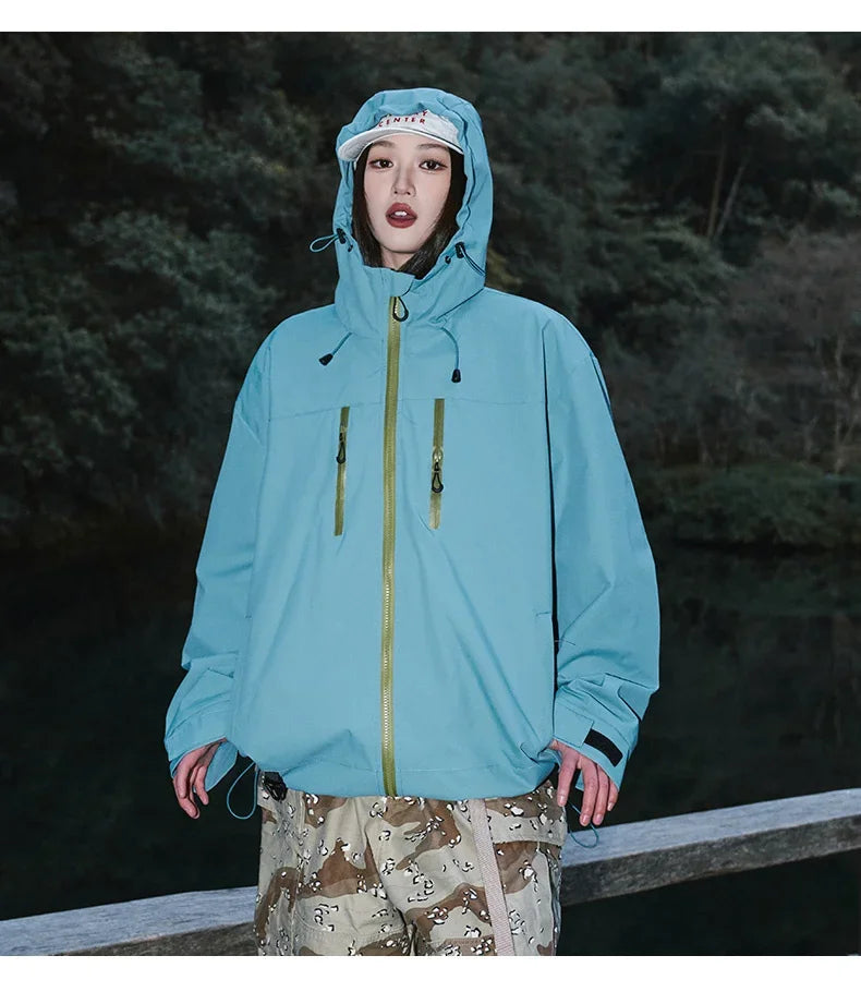Gorpcore Waterproof Jacket Mens Couple's Ski Oversized Zipper Pocket Windbreaker Autumn High Quality Travel Camping Hooded Coats