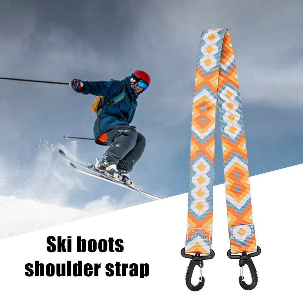 Nylon Skiing Pole Shoulder Hand Carrier Adjustable Lash Handle Straps Buck Hook Loop Protecting Black Nylon Ski Handle Strap Bag