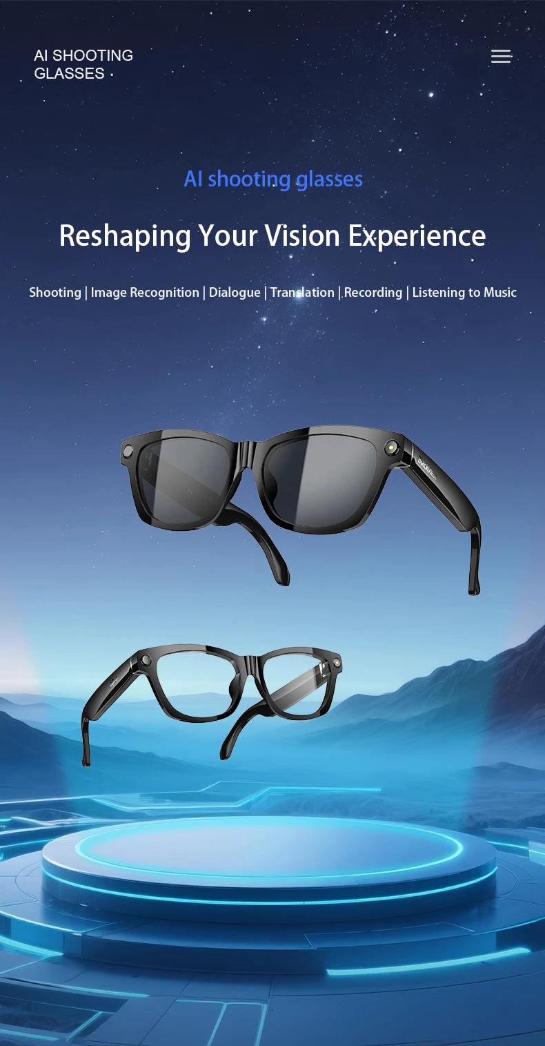 Blackview BV100 Smart Glasses, HD Camera,Bluetooth 5.4,220mAh Battery,Stereo Bass Speakers,Noise Cancelling Mic,Wear Detection