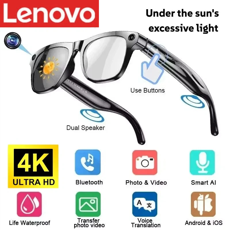 Lenovo 8K HD AI Smart Photochromic Glasses 4K Multifunctional Camera Bluetooth Call Voice Assistant Music Player Translate