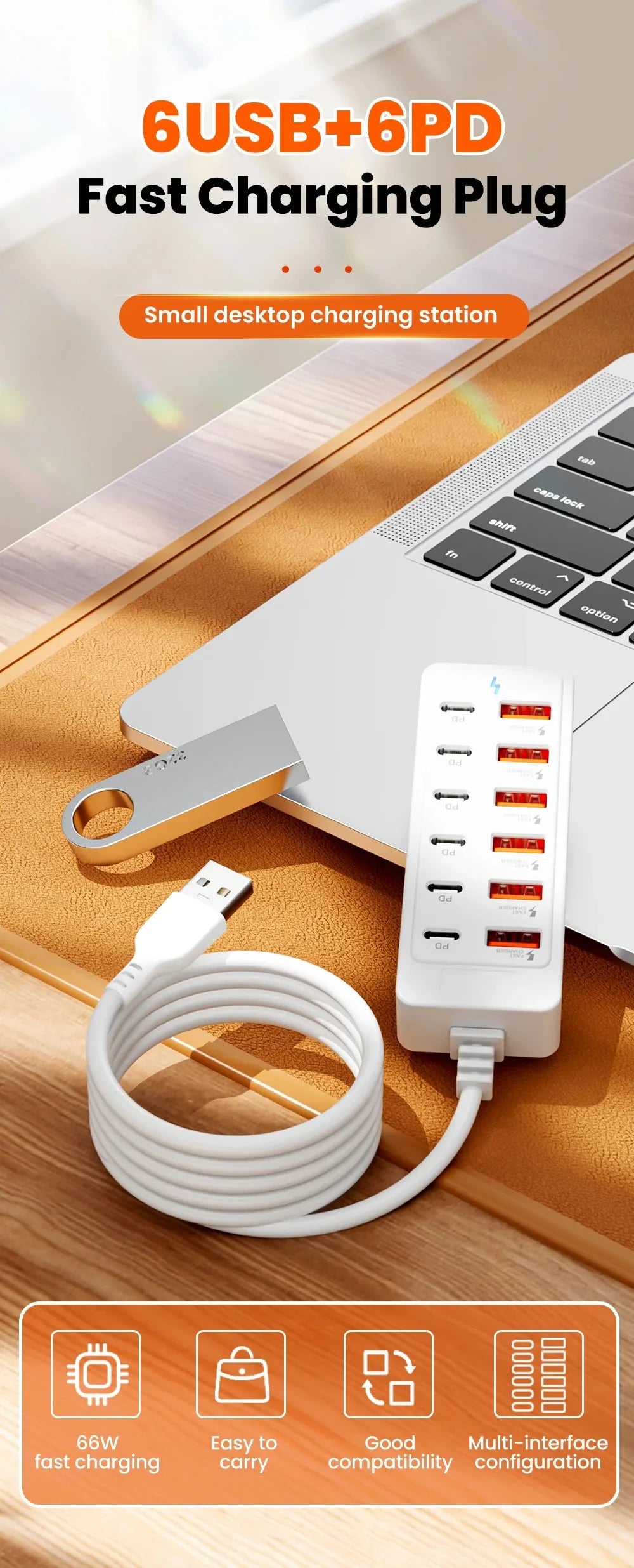 12 in 1 Fast USB Charger Power Strip Desktop Charging Station Fast Charging 1m Cord USB HUB Adapter Socket for Home Office