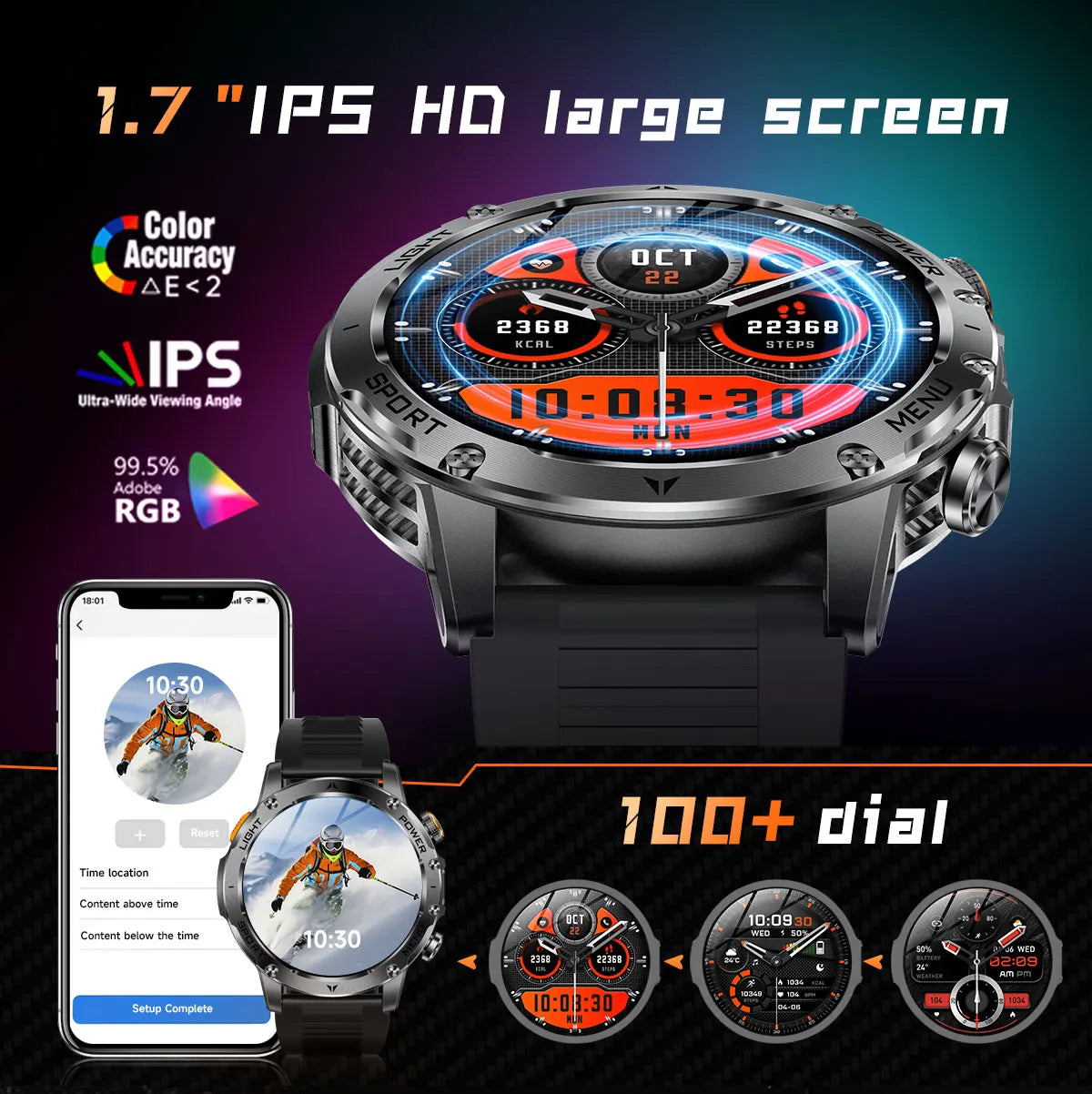 2025 Men 1.7-inch AMOLED Screen Smart Watch 1000mAh Battery Heart Rate Bluetooth Call NFC GPS Tracker Sports Fitness Watches New