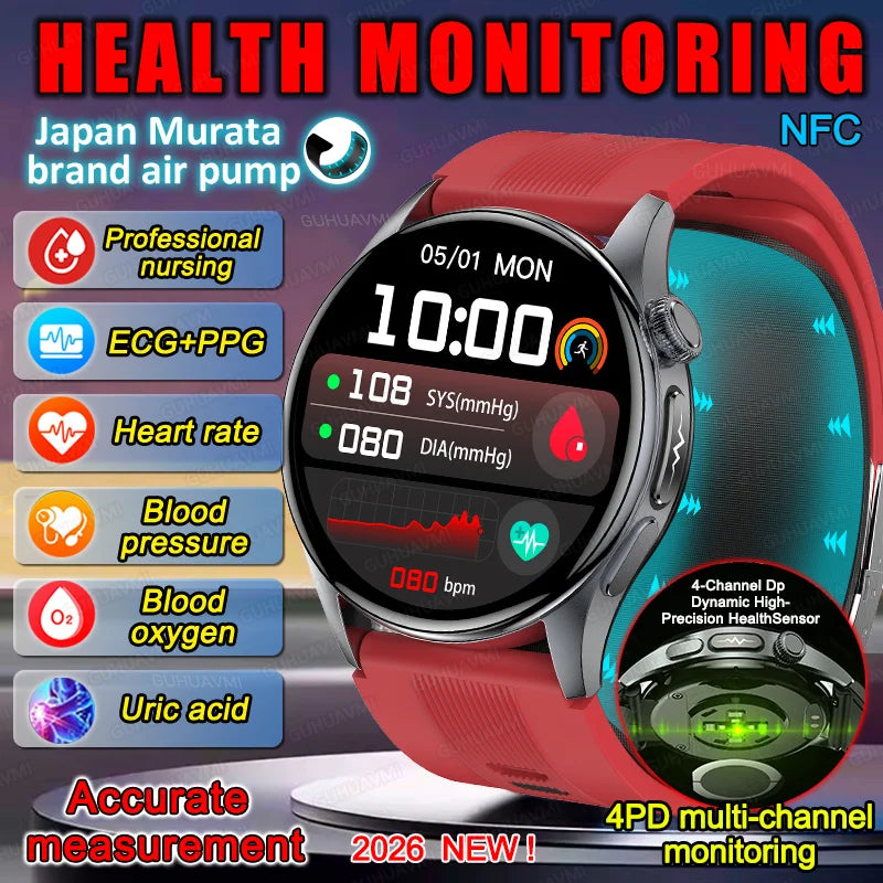 Smartwatch  AMOLED Screen Call ECG Sport Watchs Air pump Measurement BP Micro physical examination AI dial Smart Watch Men Women