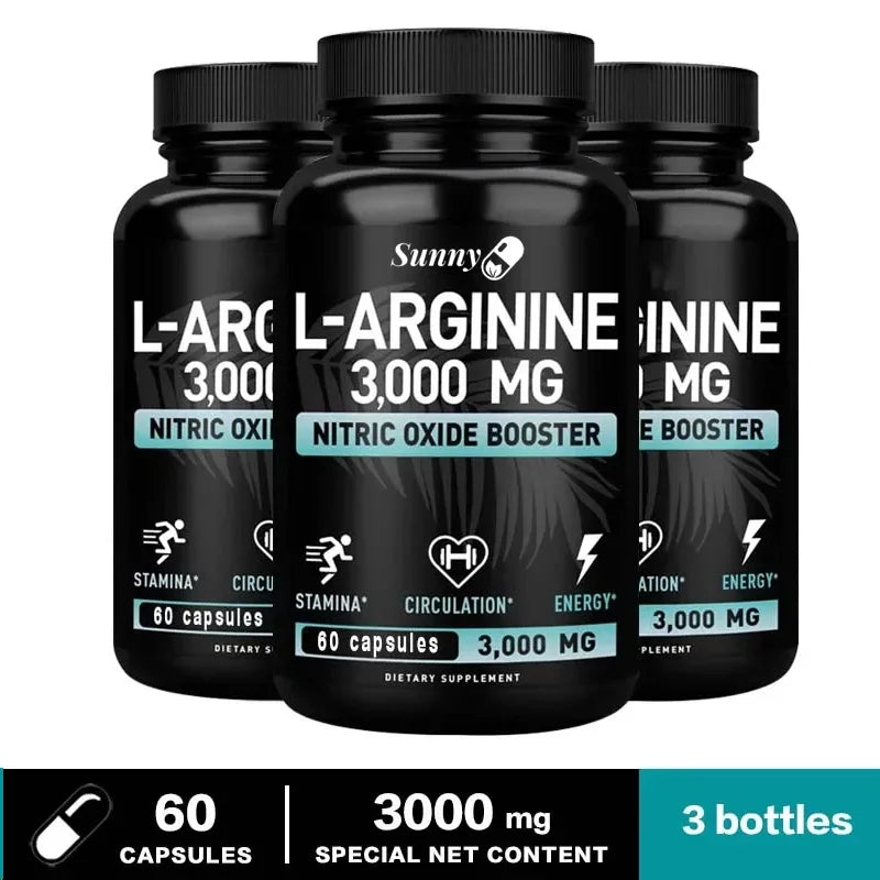 L-arginine Capsules 3000mg - Nitric Oxide Boosters - For Supporting Muscle Growth, Vascular Function And Energy