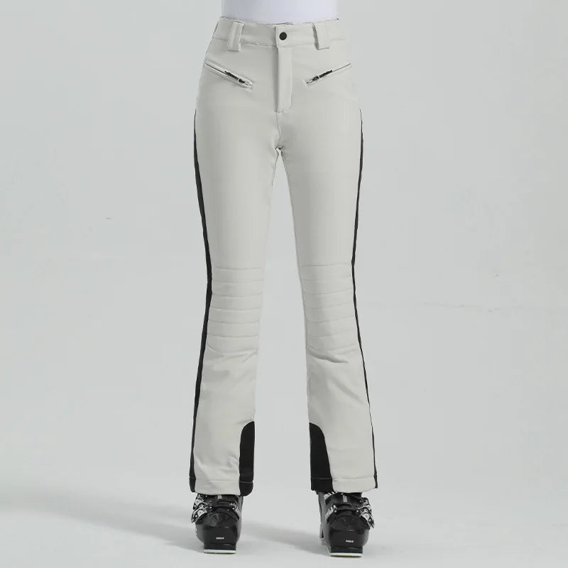 Women Ski Pant Elastic Snowboard Trouser Windproof Waterproof Breathable Thicken Thermal Zipper Snowboard Wear for Winter Sport
