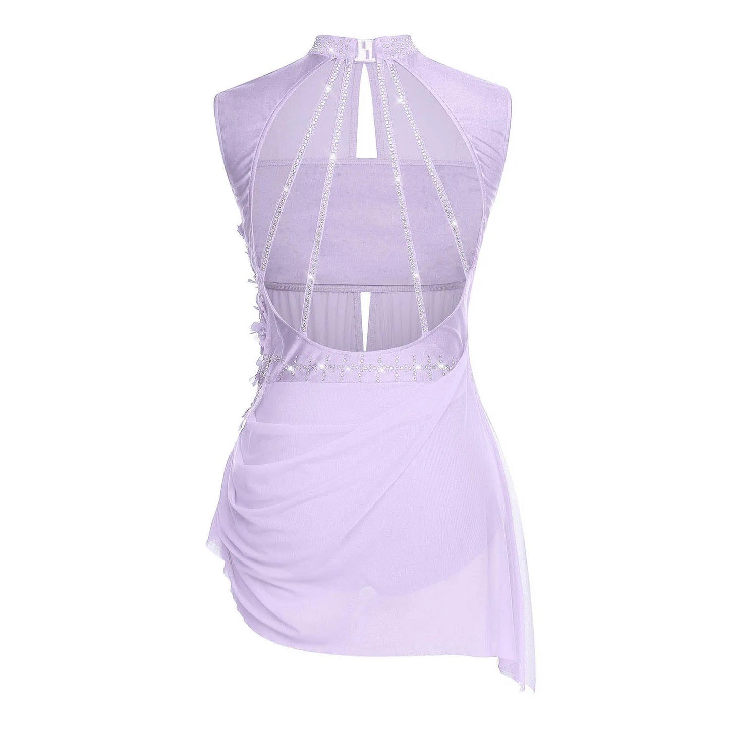 Women Lyrical Dance Dress Ballet Figure Skating Gymnastics Stage Performance Costume Sleeveless Rhinestones Applique Leotards