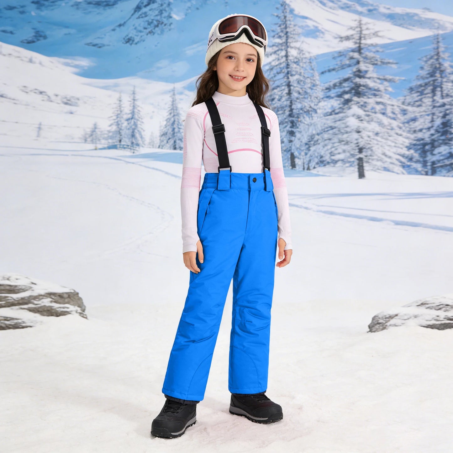 Children's Ski Bib Pants Outdoor Windproof Waterproof Snowboarding Pants Warm Adjustable Shoulder Strap Snow Pants for 6-19years