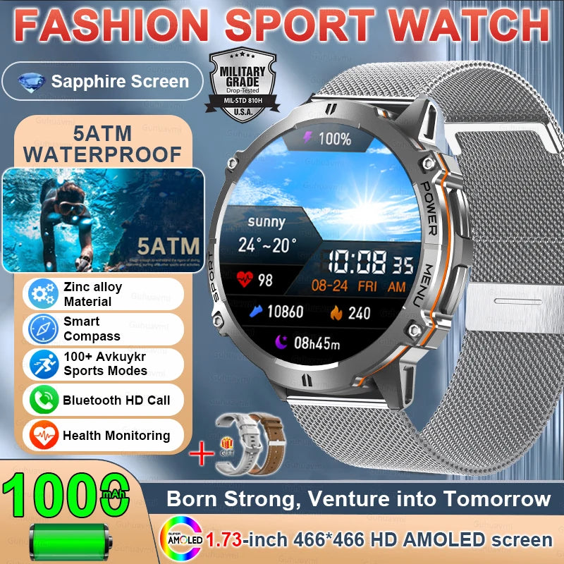 New TANK X3 1000mAh Large Battery Durable Adult Smart Watch GPS Compass Altimeter 5ATM Waterproof BT Call Sports Smartwatch Men