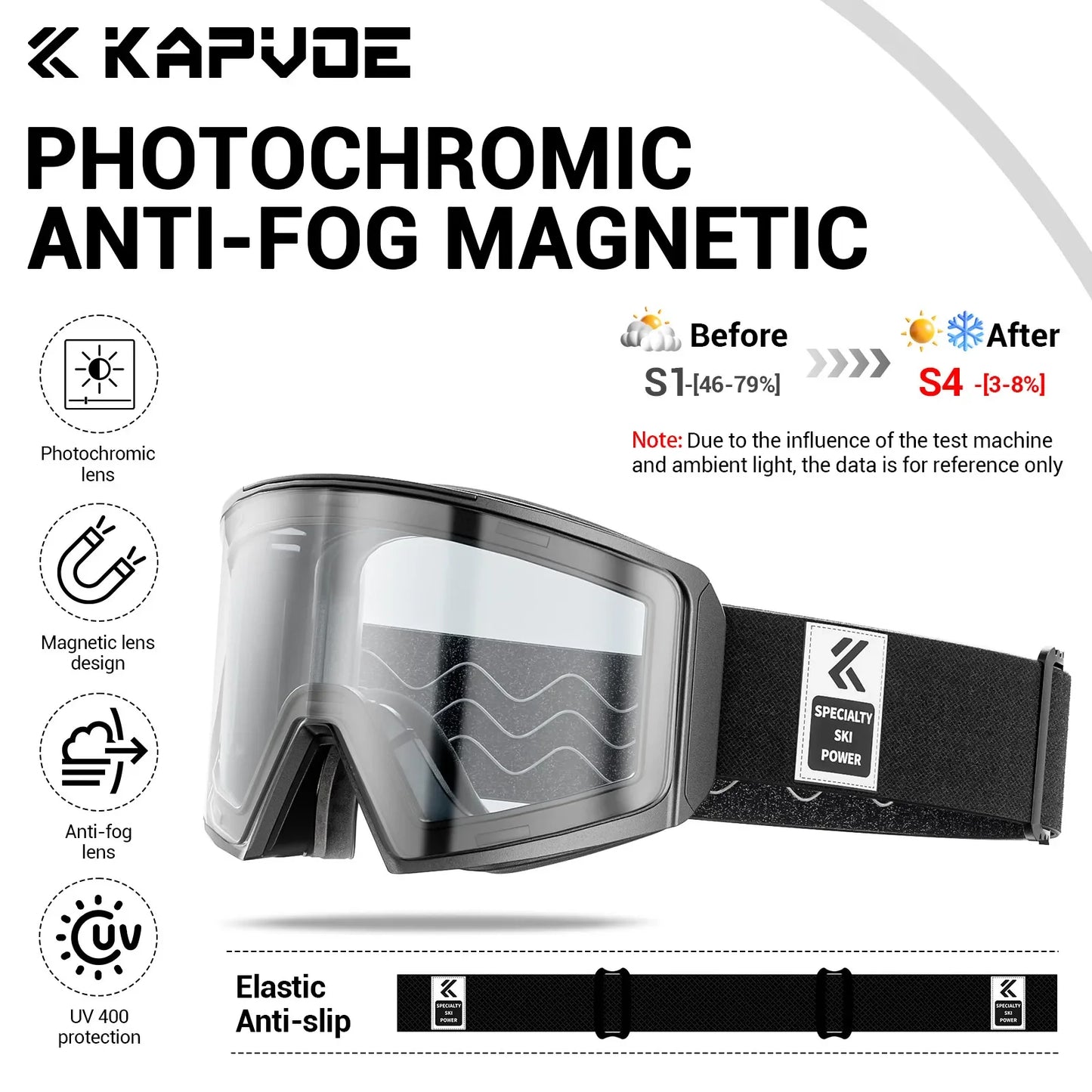 Kapvoe Winter Photochromic Ski Goggle Snow Anti-Fog Sunglasses Snowboard Mask for Men Women Eyewear UV400 Glasses Snowmobile