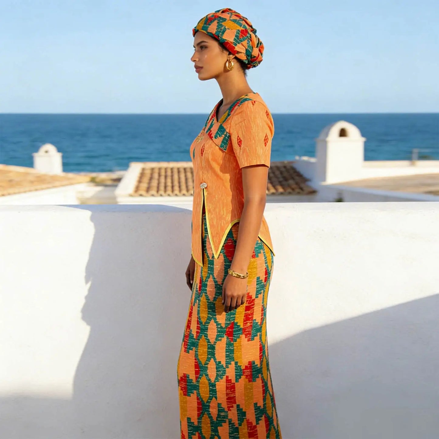 African Women Skirt Set Luxury Gown Short Sleeve Slit Top and Slim Skirt Vestidos with Headwrap Wedding Dress 2526056