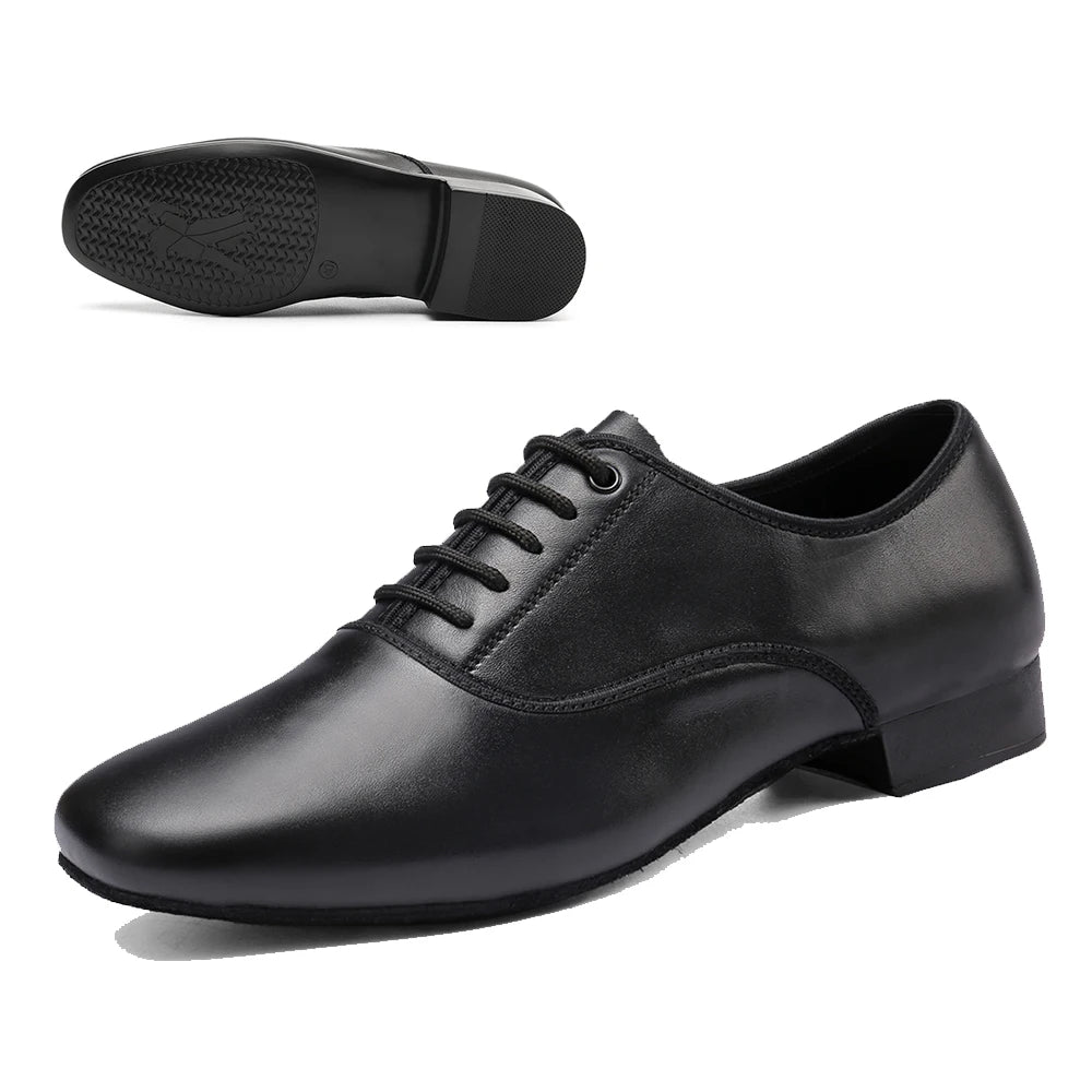 HROYL Ballroom Dance Shoes For Men Bigger Size Tango Latin Dancing Shoes PU/Genuine Leather Dance Shoes Low Heel Latin Shoes