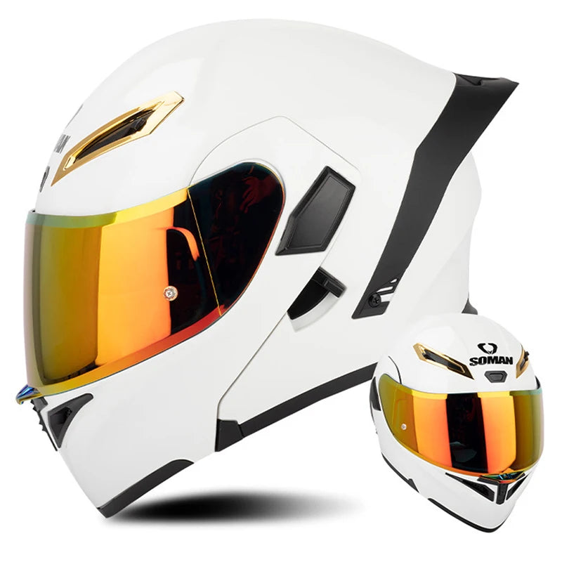 DOT Approved Men's Motorcycle Helmet Full Face Helmet with Double Visor Flip Up Motocross Helmet Four Seasons Universal