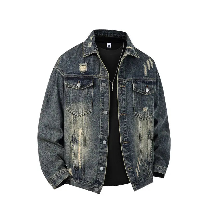 Spring Autumn Denim Jacket Men Retro Hole Jean Jacket Male Casual Streetwear Hip Hop Coats Trend Loose Motorcycles Denim Outwear
