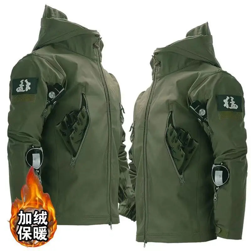 Skin Soft Shell Jacket Men's Winter Waterproof and Windproof Jacket Velvet Warm Cycling Mountaineering Ski Jacket Camouflage