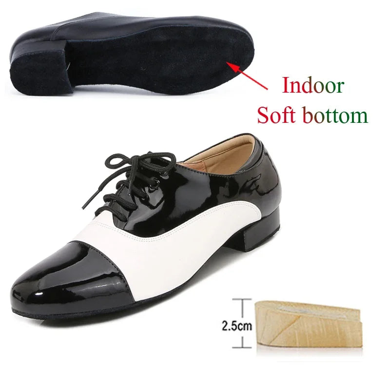 Men's Latin Dance Shoes, Classic Black and White Men's Dance Shoes, Modern Dance Performance Competitions, Sports Shoes