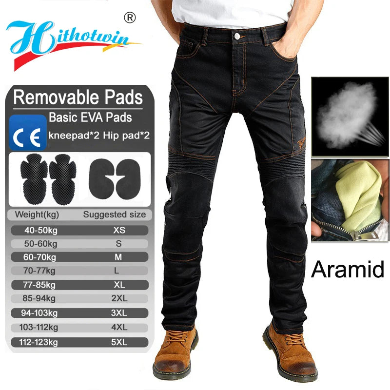 Kevlar Motorcycle Jeans Men Summer Riding Pants Blue Abrasion Resistant Windproof Dirt Bike Trousers Protective Gear