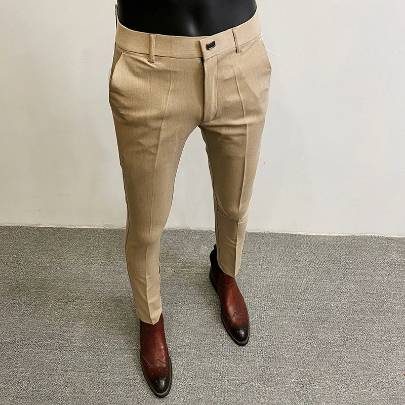 Men Suit Pants Hombre Pantalones 2026 Spring Stretch Slim Formal Trousers for Men Fashion Casual Stripe Dress Pants Men Clothing