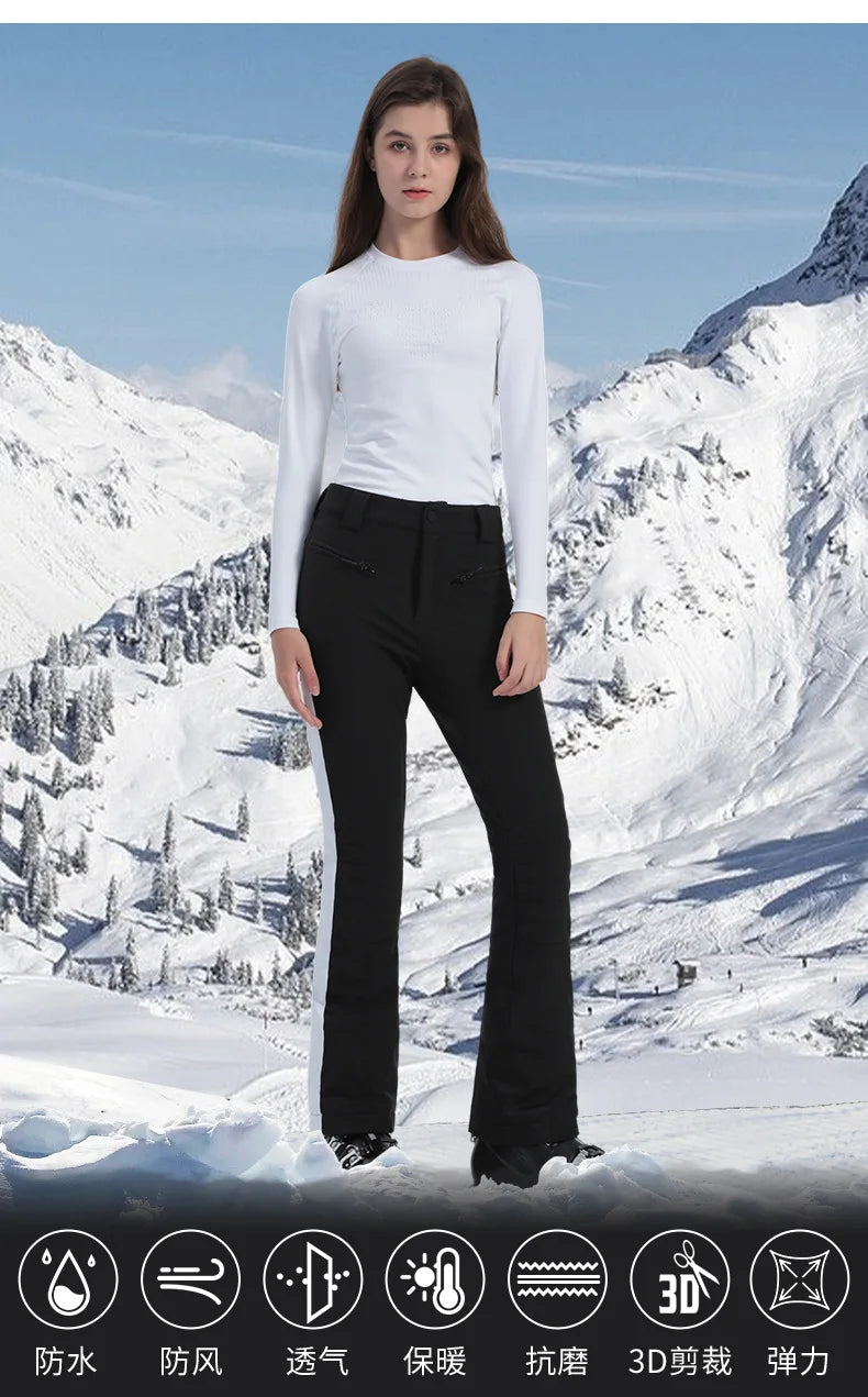 Winter ski pants women double board winter outdoor warm windproof waterproof elastic snow pants women