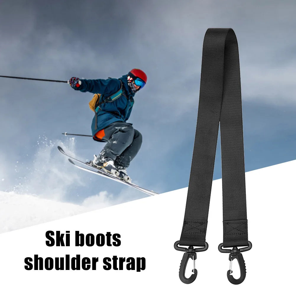 Nylon Skiing Pole Shoulder Hand Carrier Adjustable Lash Handle Straps Buck Hook Loop Protecting Black Nylon Ski Handle Strap Bag