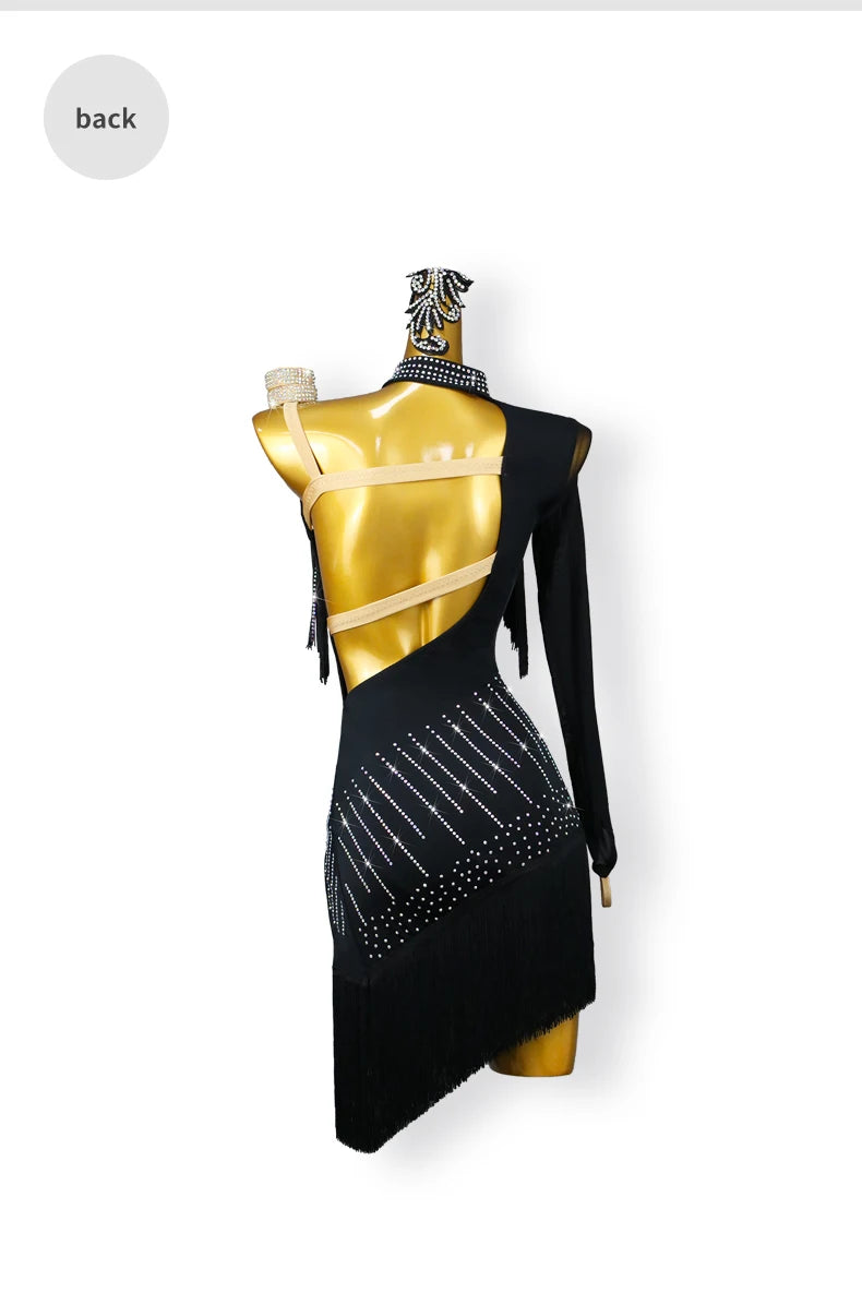 New Black Latin Dance Fringe Dresses Sexy Adult Women Competition Costume Ballroom Skirt Salsa Samba Party Stage Wear Customized