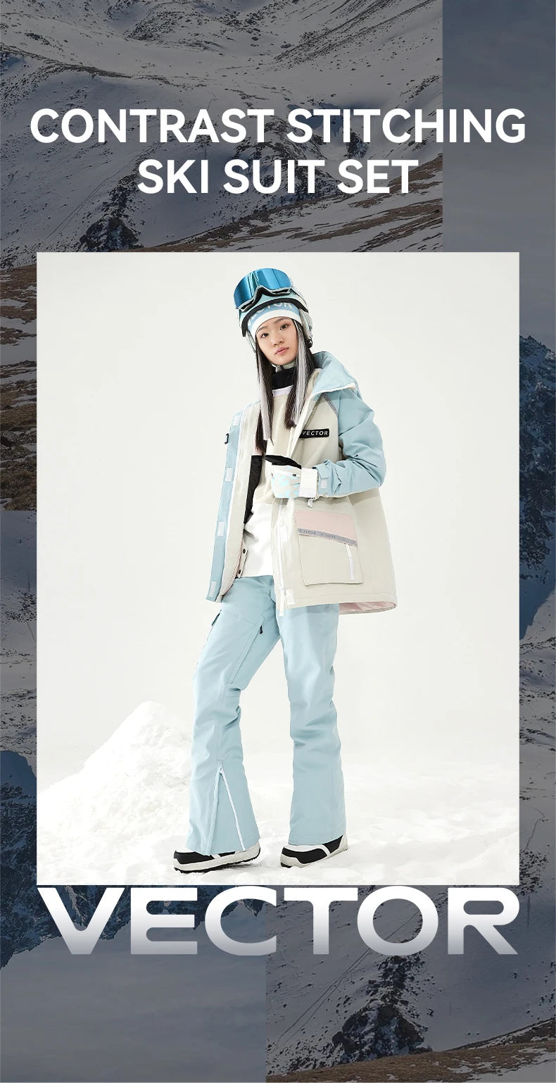 VECTOR Ski Suit Set Women Man Winter Women Jackets and Pants Warm Waterproof Women Jackets Pants Outdoor Ski Bike Camping 2023