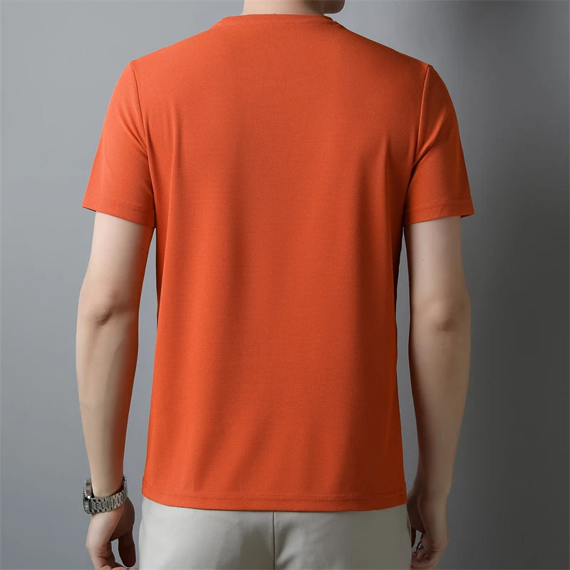 New Men's Casual and Fashionable V-neck Solid Color Short Sleeved T-shirt Breathable and Comfortable Summer Versatile Top