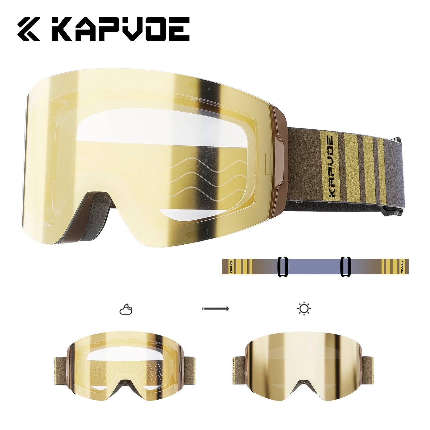 KAPVOE New Outdoor Photochromic Ski Goggles Magnetic Anti-fog Ski Glasses Winter Sports Skiing Snowboard Men Women UV400 Snow