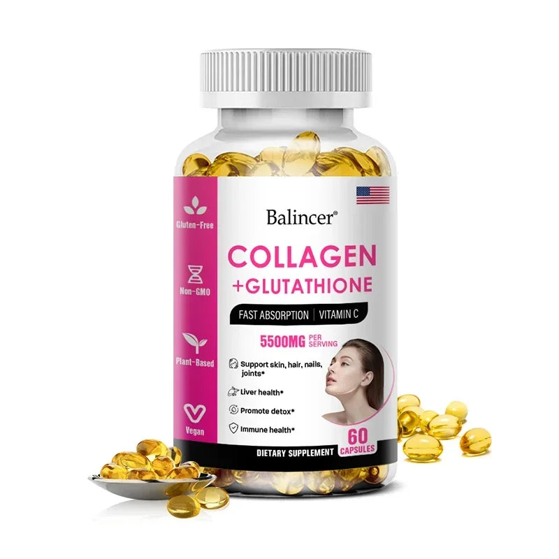 Balincer 5500mg Hydrolyzed Collagen 2200mg Glutathione 1300mg Biotin MSM and Vitamin C B6 B3 Capsule Nutritional Supplement
