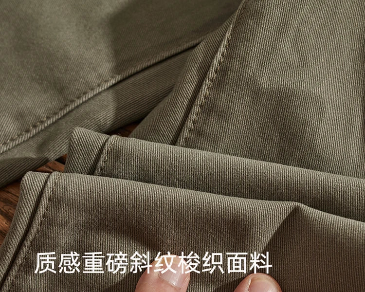 May Khaki American retro simple cargo pants men's heavy chino casual pants straight leg all matching tapered pants
