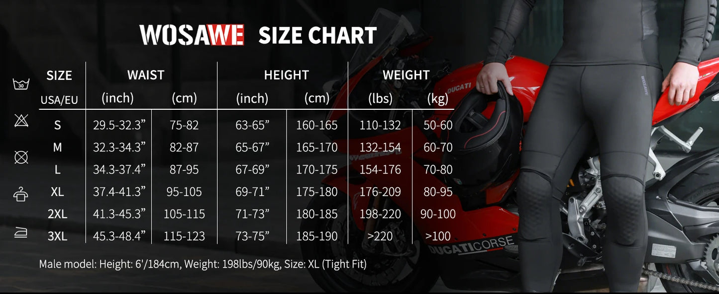 WOSAWE Motorcycle Compression Pants with CE Certified Pads Off-road Motocross Motorbike Riding Breathable Protective Trousers