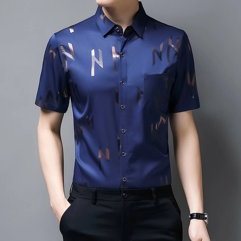 New Men's Business Casual Short Sleeved Shirt No Iron and Wrinkle Resistant Top