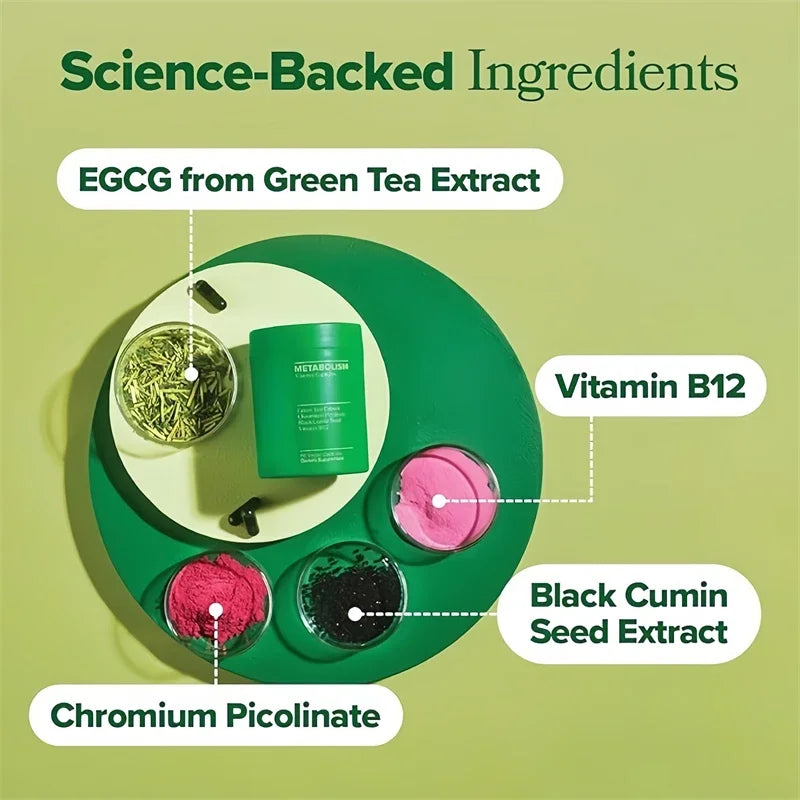 Green Tea Supplement Curb Cravings Vegan Capsules Vitamin B12 Antioxidant Metabolism Support Weight Loss Pills Fat Burning Detox