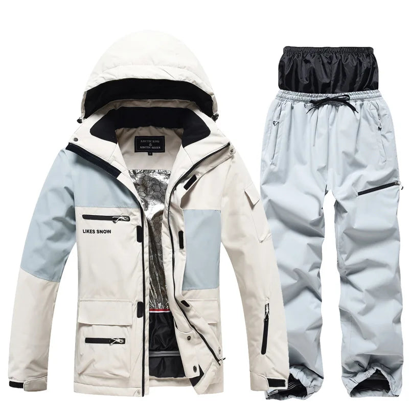 New Men Women Skiing and Snowboard Overalls Ski Suit Winter Thermal Waterproof Windproof Mountain Snowsuit Jacket and Pants Set
