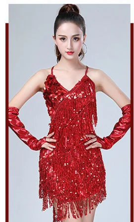 1pcs/lot woman sequin tassel latin dancing dress sexy latin dress latin salsa dresses fringe dress