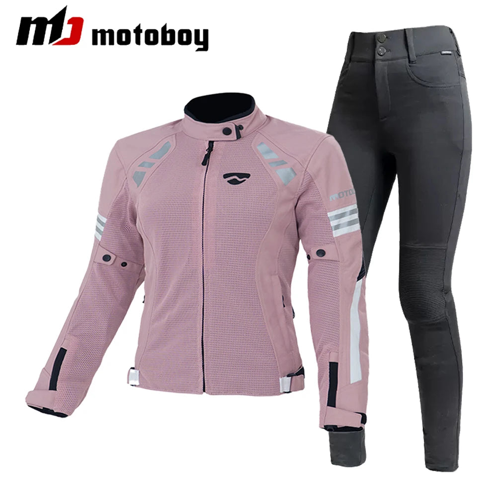 Women Motorcycle Jacket Four Seasons Breathable Lightweight Mesh Cycling Moto Jacket Protector Motocross Suit CE Protective