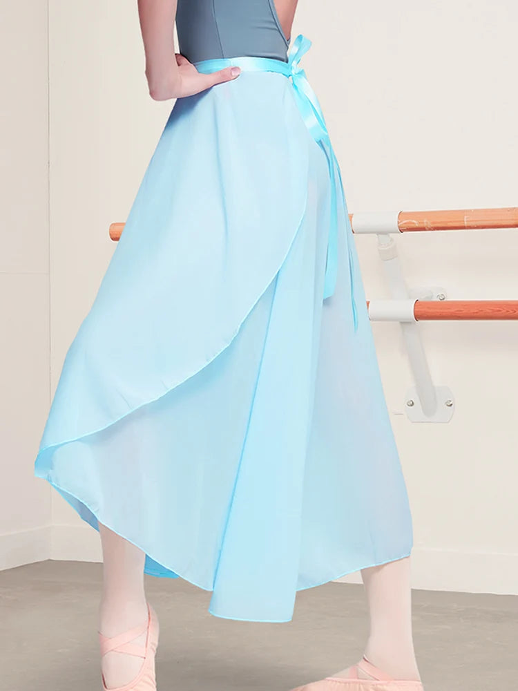 Adults Women Ballet Dance Skirts Long Chiffon Dance Skirts Lyrical Soft Ballet Dress Black Burgundy Translucent Dance Costumes