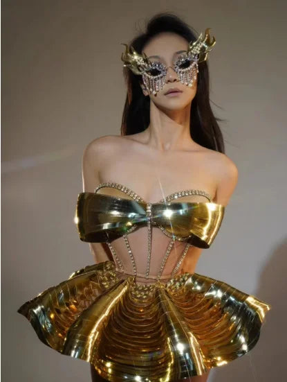 Silver Gogo DJ Singer Dance Costume Skirt Suit Electronic Syllable New Bar Flying Saucer Performance Clothing Customizable