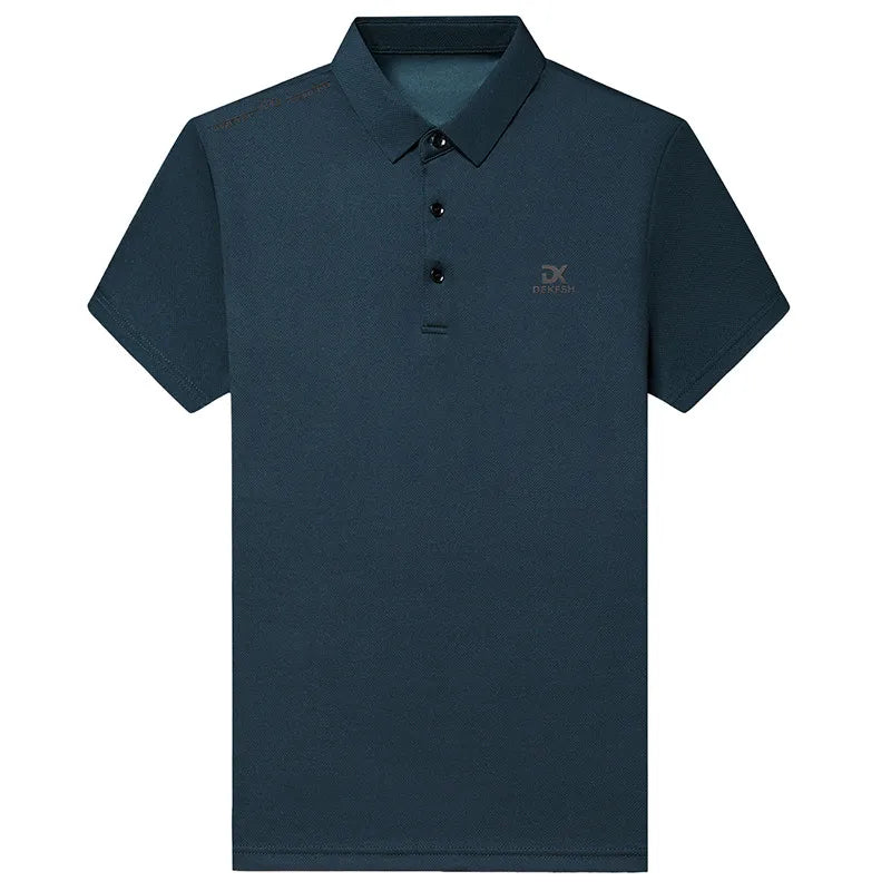 New Men's Business Casual Short Sleeved Shirt with Badge Solid Color Polo Shirt Fashionable Breathable Comfortable Versatile Top