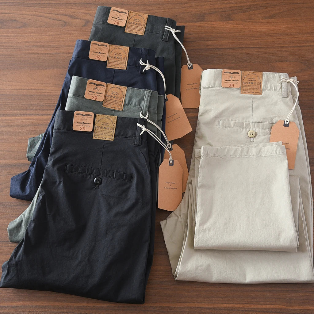2025 Summer New American Retro Thin Micro Elasticity Casual Pants Men's Simple 97% Cotton Slim CHINO Business Straight Trousers
