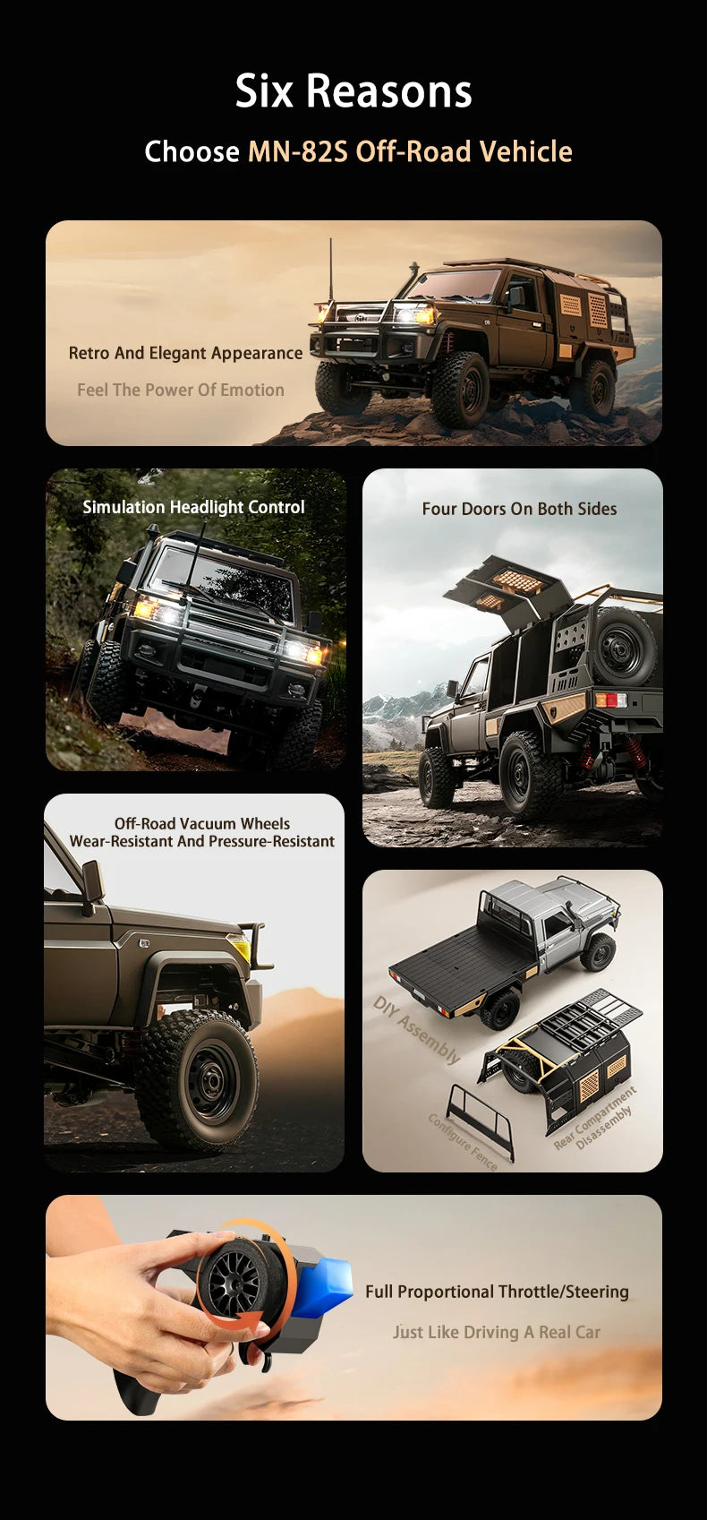 MN82S RC Crawler 1/12 Full Scale LC79 RC Pickup Short Truck 4WD Remote Control Climbing Off-road Car Toys for Kids Adults Gifts