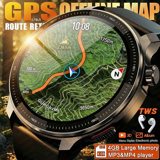 2026NEW GPS Offline Maps Sport Smart Watch Men 4GB Memory Music Video Player AMOLED 3D Menu Style Swim Waterproof Smart Bracelet