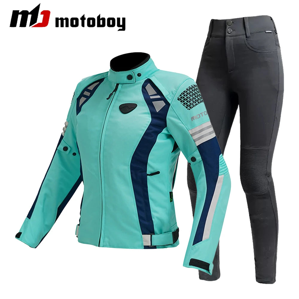 Women Motorcycle Jacket Four Seasons Breathable Lightweight Mesh Cycling Moto Jacket Protector Motocross Suit CE Protective