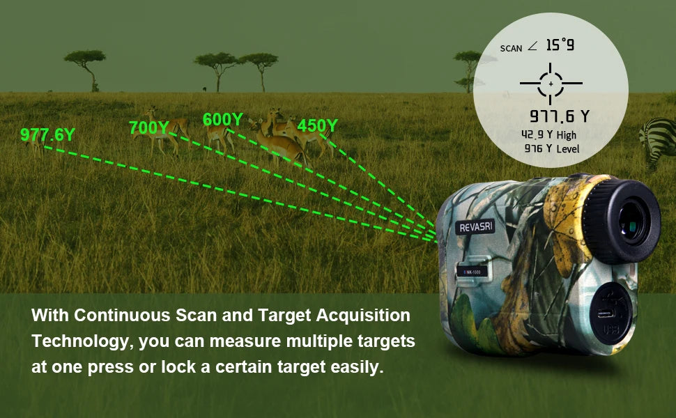 REVASRI Laser Rangefinder 1000M Hunting Range Finder with Rechargeable Battery Outdoor Target Acquisition Technology Monocular