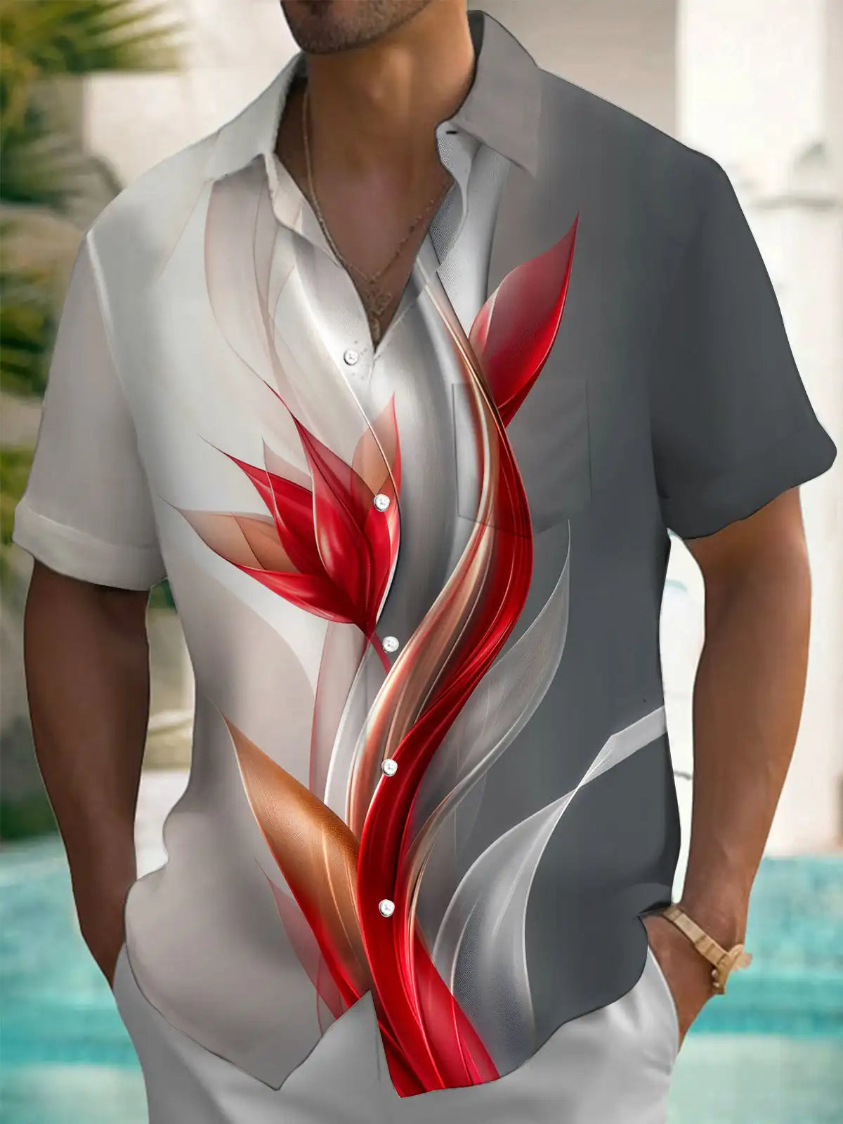 New Hawaii Spring/Summer Fashion Leisure Street Walk Tourist Beach Printed Full Open Short Sleeve Button Shirt, Quick Shipping