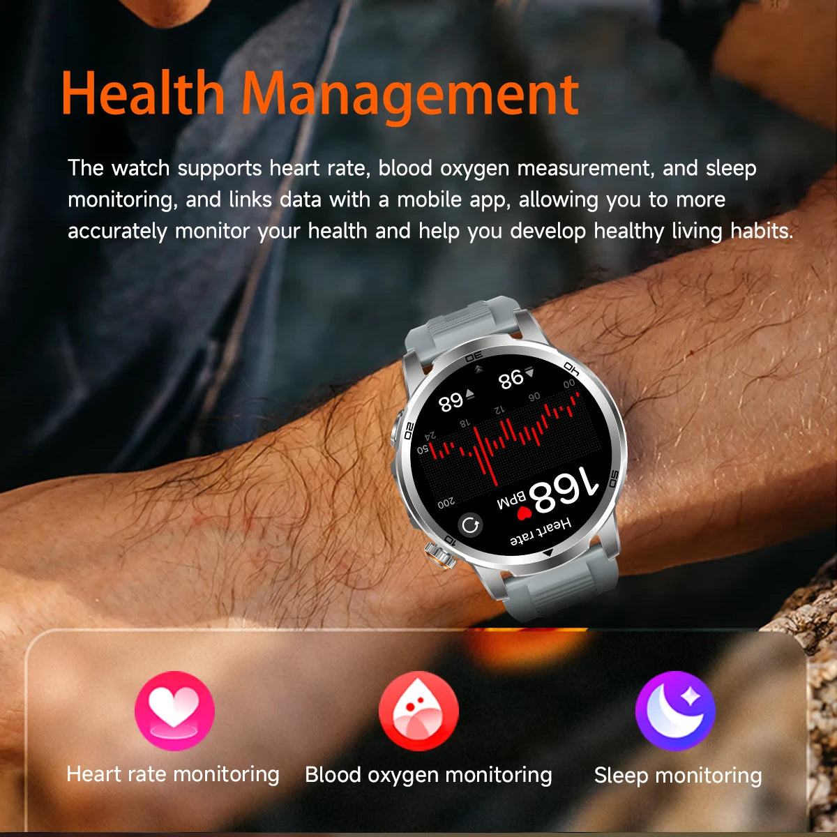 Fanwear men's smart watch SOS distress light +LED flashlight dual light mode 1000 mAh battery GPS trajectory 1.85 inch AMOLED
