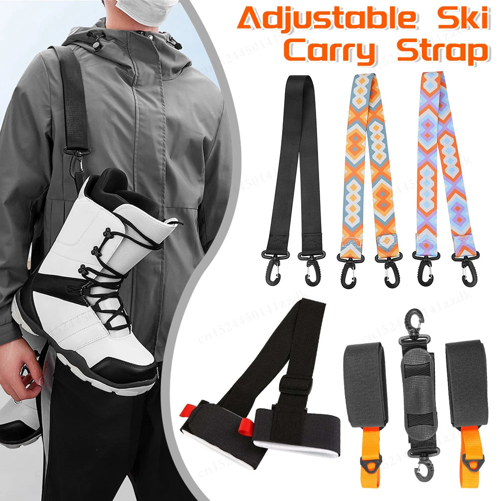Nylon Skiing Pole Shoulder Hand Carrier Adjustable Lash Handle Straps Buck Hook Loop Protecting Black Nylon Ski Handle Strap Bag
