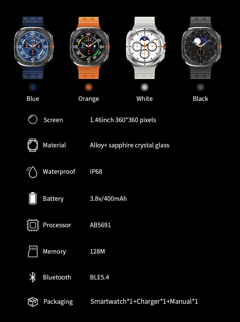 Smart Watch 8 Ultra 2025 Color Matching GPS Compass Smart Watch BT call NFC IP68 Waterproof 4GB Health monitoring Reduction 100%