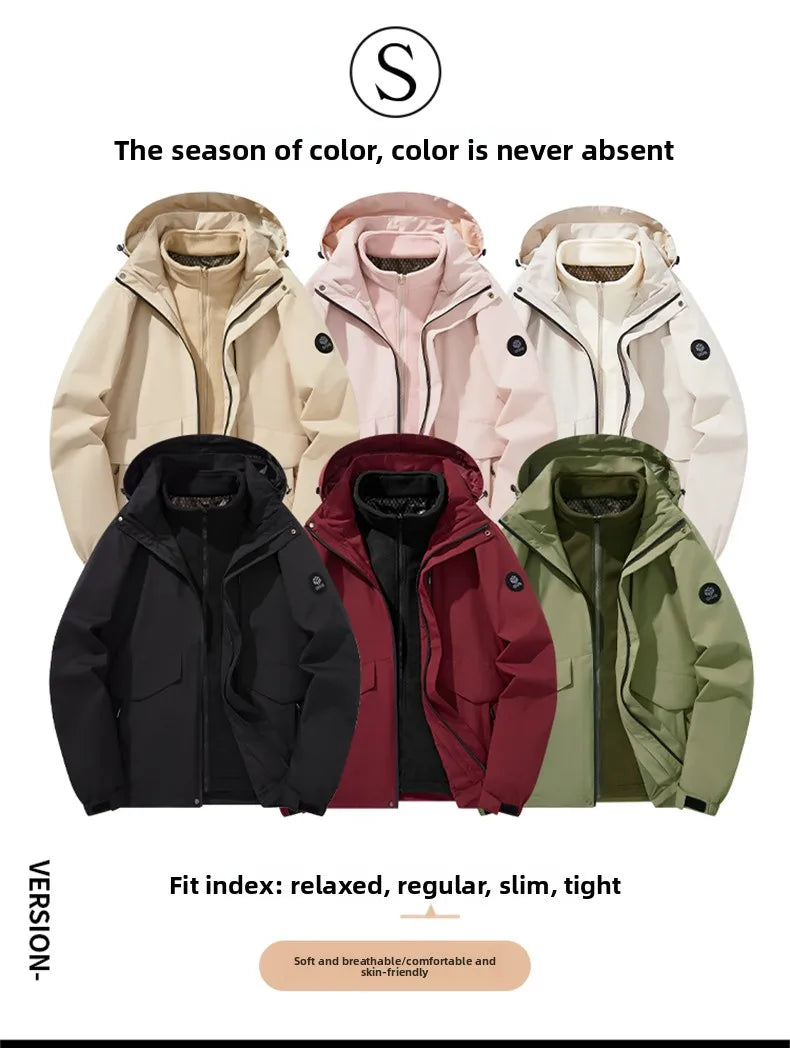 Autumn and winter three-in-one windbreaker  two-piece set detachable warm ski suit  windproof mountaineering suitMens coats