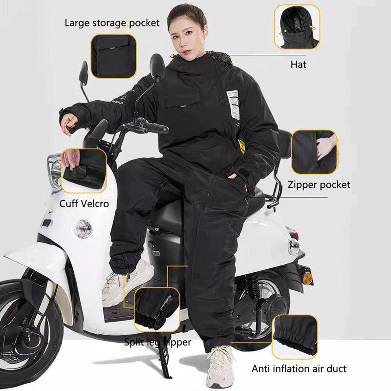 Motorcycle Riding Suit Windproof Plus Velvet Thickened Double-sided Waterproof Snowmobile Jacket Winter Warm Suit for Men Women